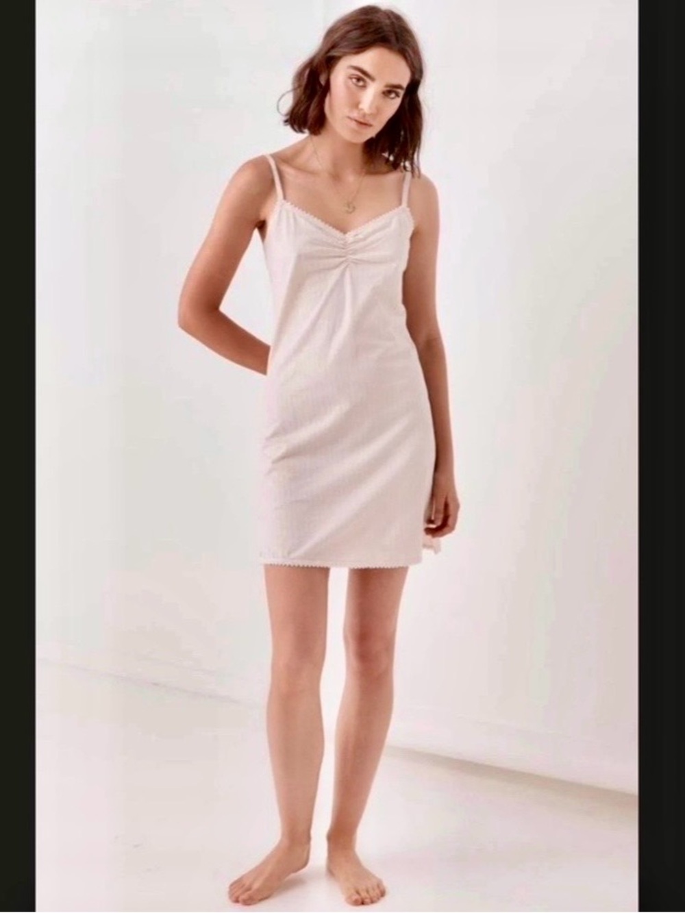 Spell Organic Cotton Ribbed Lana Slip Dress in cream, S/M, EUC!